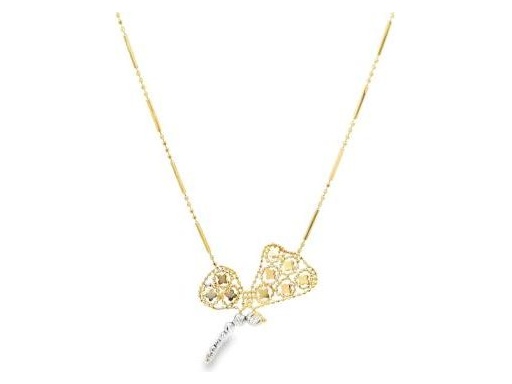 18K Yellow Gold Necklace with Butterfly Motif and Beaded Tail